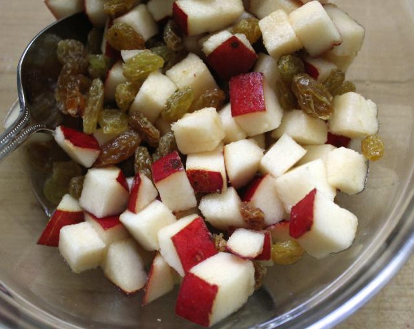 step 2 Combine the Bartlett Pears (1 1/2 cups), Sun-Maid Raisins (1/2 cup), and Bourbon (4 Tbsp) in a small saucepan, bring to a simmer, remove from heat and set aside.
