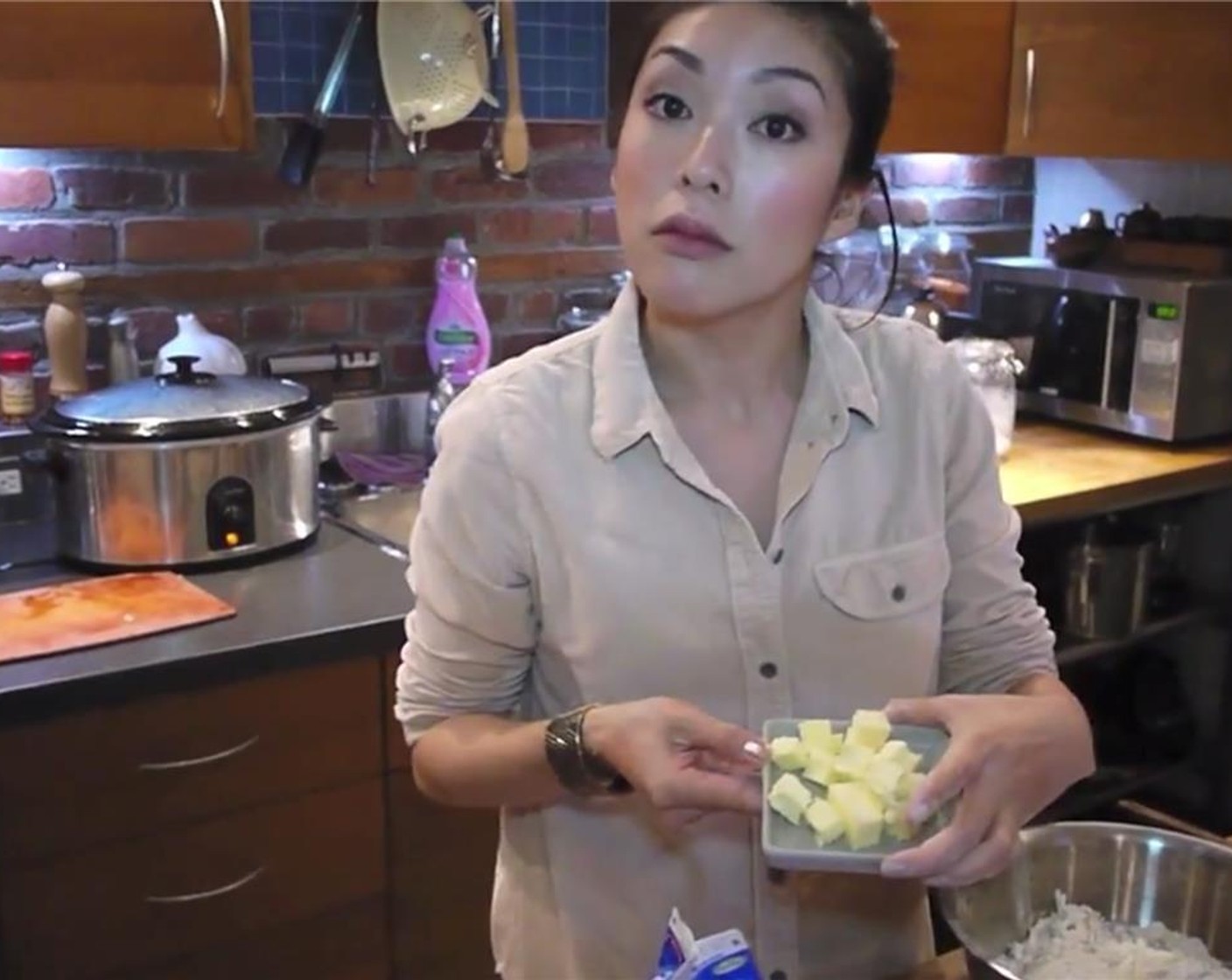 step 6 Add Butter (4 Tbsp) that has been cut into cubes into the flour mixture. Use your hands or a dough blender to mix in the butter into the flour.