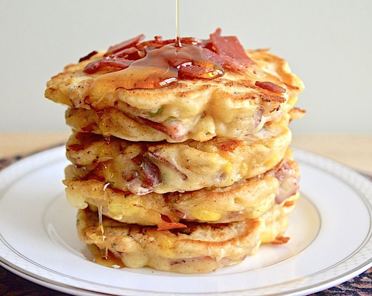 step 6 Serve them as you cook them with a big sprinkle of the set aside turkey bacon mixture and drizzle of Maple Syrup (to taste) on top!